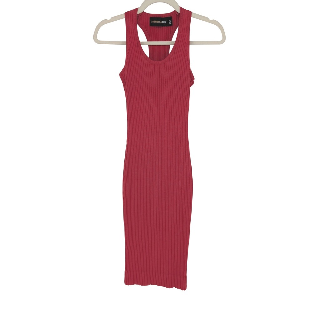 Gabrielle Union Ribbed Knit Racerback Bodycon Tank Dress Women XS Red Minimalist